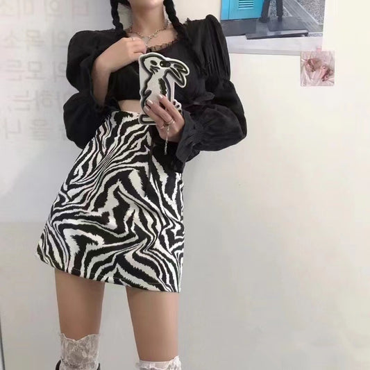 Women's Zebra Pattern High Waist Slimming Hip Skirt