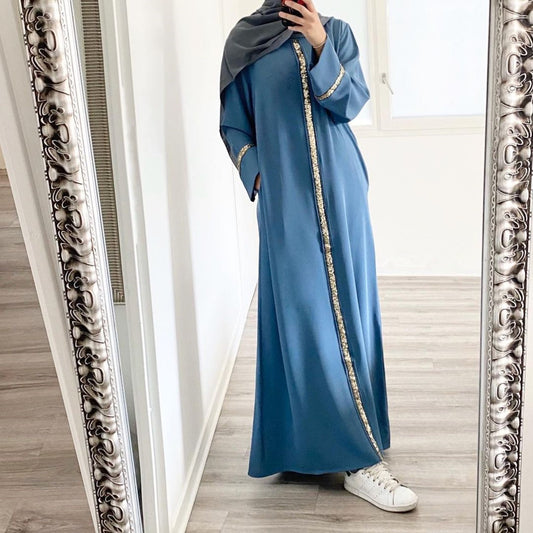 Muslim Women's Wear Robe Stitching Trim Sequins Dress