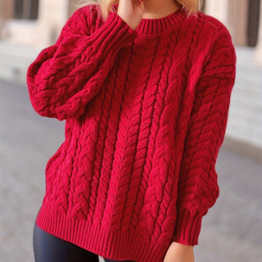 Vintage Vertical Stripes Twist Round Neck Long Sleeve Knitted Pullover Thick Needle Sweater For Women