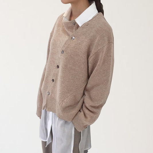 Diagonal Buckle Lazy Sweater Cardigan Round Neck Women's Knitted Coat